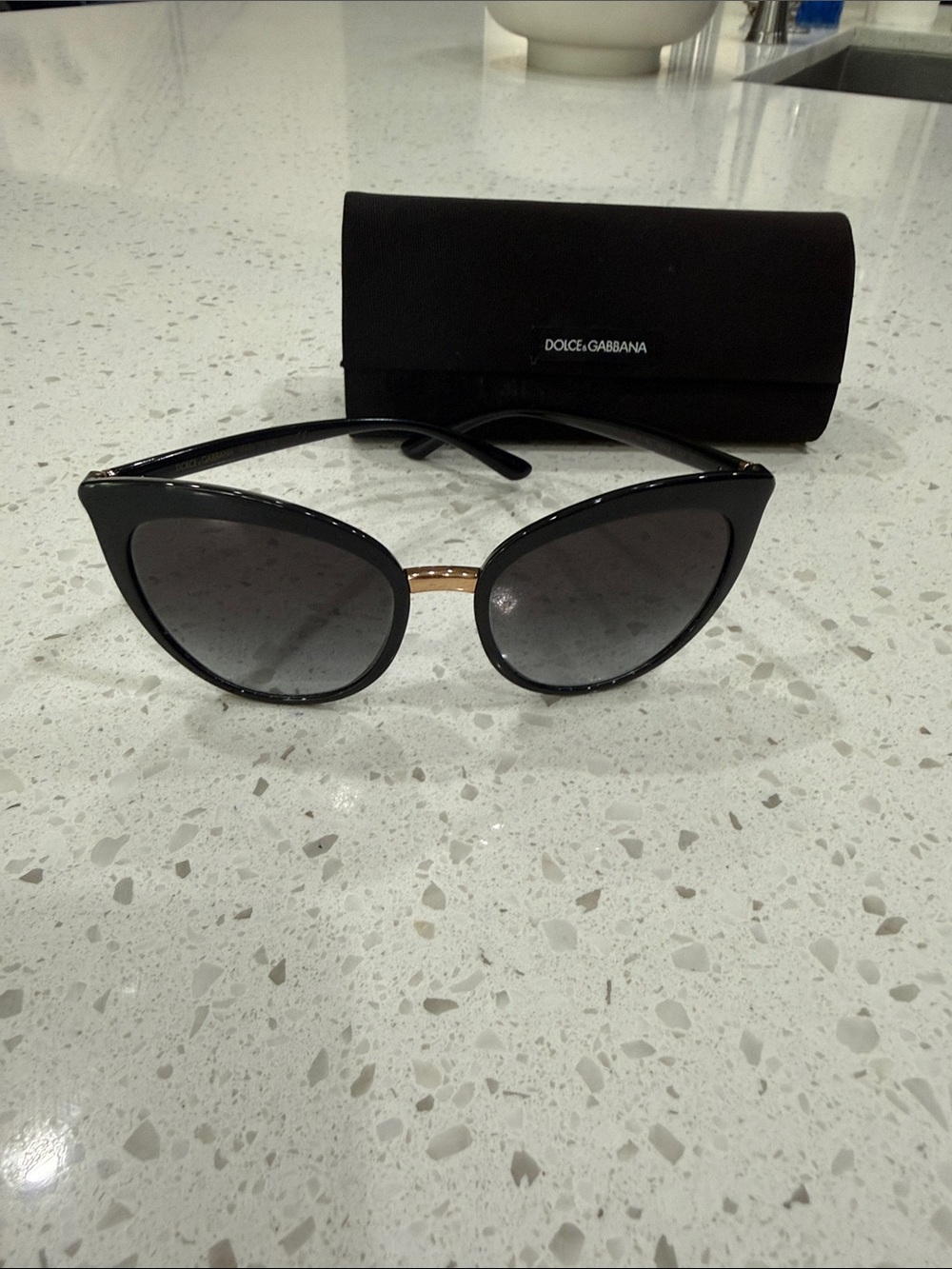 Dolce & Gabbana Black Cat-Eye Sunglasses with Gold Bridge